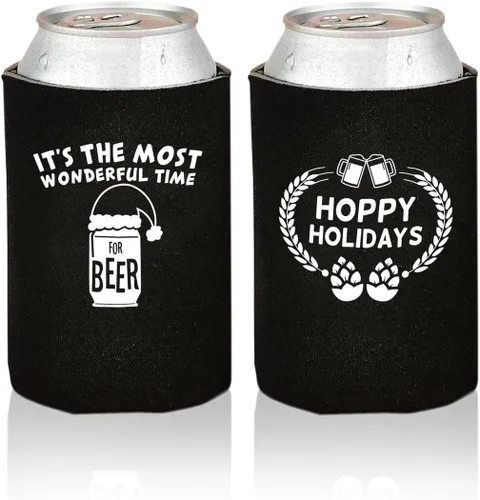 Vista 7 de Enfriadores de latas de cerveza divertidos de Navidad, paquete de 12 soportes para bebidas para hombres, regalos de broma para fiestas de Navidad