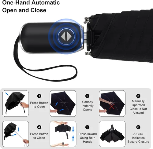 Vista 87 de LEAGERA Paraguas de viaje compacto para bolso, mango plano, impermeable para lluvia ligera