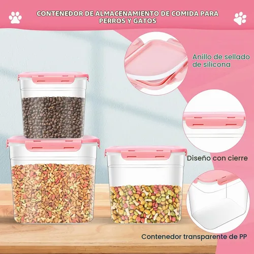 Vista 4 de 3 recipientes de almacenamiento de alimentos para animales, contenedor de plástico para almacenamiento de alimentos para perros con cuchara, 4