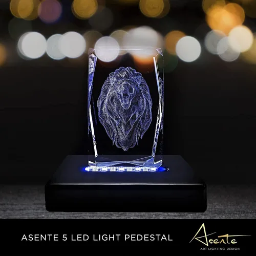 Vista 4 de Pedestal de 5 luces LED – Base programable de satén negro mate con alimentación AC/USB – para arte de cristal 3D – Trofeo, Orbe y bases de luz