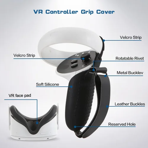 Vista 3 de OOAVR Accessories Cover Set for Oculus Quest 2 Controller Grips and VR Silicone Face PadVR Lens Protection CoverVR Controller Thumbstick CoversBlack