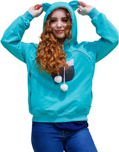 Vista 8 de ALYC Sudaderas unisex con capucha para mascotas, gato, perro, bolsa de canguro de transporte, sudadera con estampado de gato (negro, S)