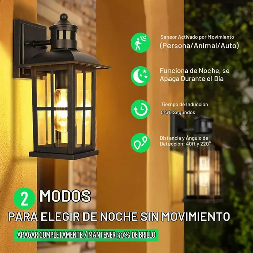 Vista 2 de Luces de porche con sensor de movimiento de 13 pulgadas, accesorios de luz exterior de anochecer a amanecer 100% de aluminio resistente a la Negro