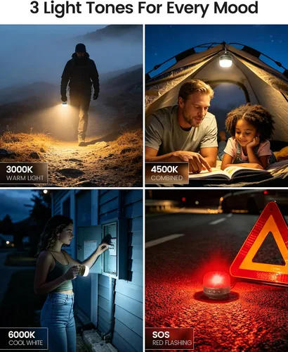 Vista 4 de Glocusent Linterna de camping 400H, linterna recargable de 5000 mAh Verde