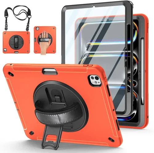 Vista 11 de Funda para iPad Pro 11 M5 2025/M4 2024: Funda protectora para iPad Pro de 11 pulgadas 5ª generación con protector de pantalla, soporte, asa y correa