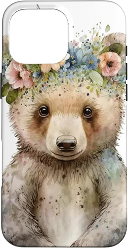 Vista 19 de iPhone 16 Brown Bear Boho Woodland Animal Floral Case