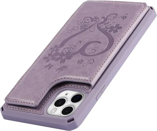 Vista 9 de iCoverCase Funda compatible con iPhone 11 Pro Max con tarjetero para mujer, bloqueo RFID en relieve, piel sintética con correa de muñeca para 11pro