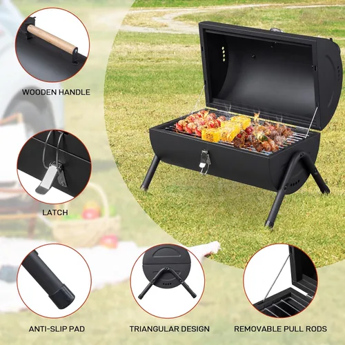Vista 6 de Parrilla de carbón portátil para barbacoa al aire libre con termómetro