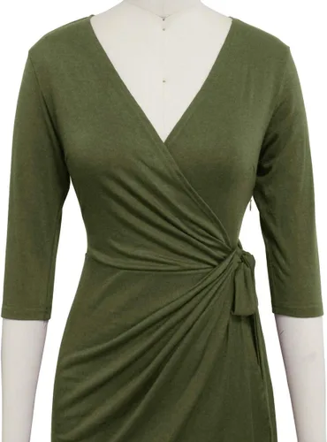 Vista 4 de Berydress - Vestido clásico con manga 34 y cuello en V, para mujer, tipo tubo de estilo cruzado simulado, informal, para fiestas y para ir al