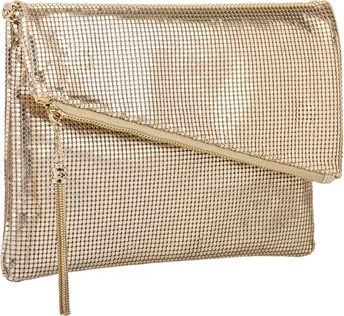 Vista 2 de Bolso de mano grande de malla metálica para noche, bolso convertible con borla