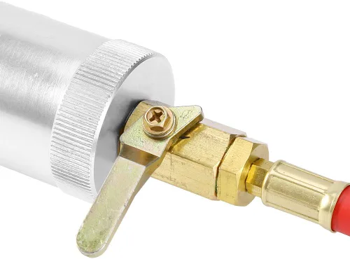Vista 9 de Aramox 1/4SAE R134 2 oz Inyector de aceite R134A R12 R22 coche A/C AC Oil & Dye oz herramienta de inyección, plata
