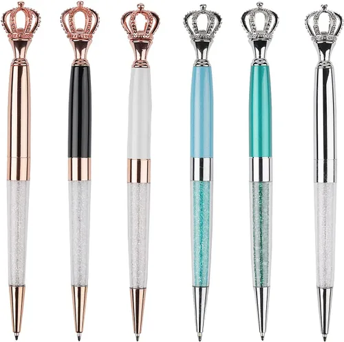 Vista 12 de YOUMI Bolígrafo de 3 bolígrafos de metal de cristal con corona, bonito bolígrafo brillante, bolígrafos de cristal personalizados, tinta negra