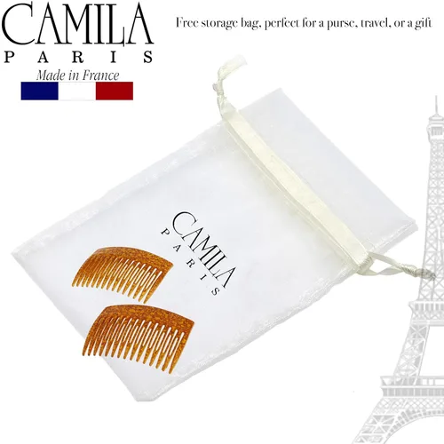 Vista 5 de Camila Paris CP3330 - Peine lateral francés de 3 pulgadas, color ámbar pequeño, peines de pelo con torsión francesa, pinzas de sujeción fuerte