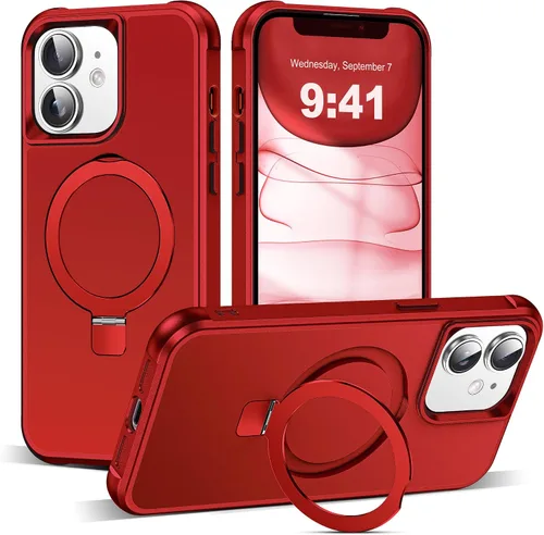 Vista 8 de SKYLMW - Funda compatible con iPhone 11 de 6.1 pulgadas, con soporte magnético invisible tipo anillo, funda translúcida de grado militar, compatible