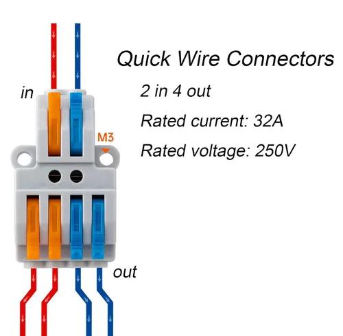 Vista 3 de Conectores de cable, conectores de tuercas de alambre de palanca compacta, terminales de cable 2 en 4 salidas para conexión rápida 28-12 AWG, 5