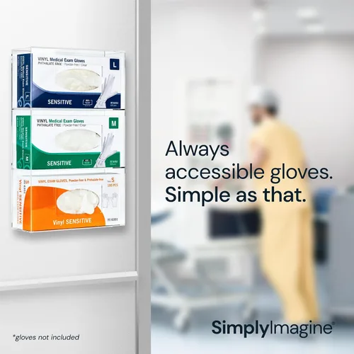 Vista 2 de Dispensador de guantes acrílicos SimplyImagine - Soporte para guantes para montaje en pared - Almacenamiento en pared de baño - Organizador