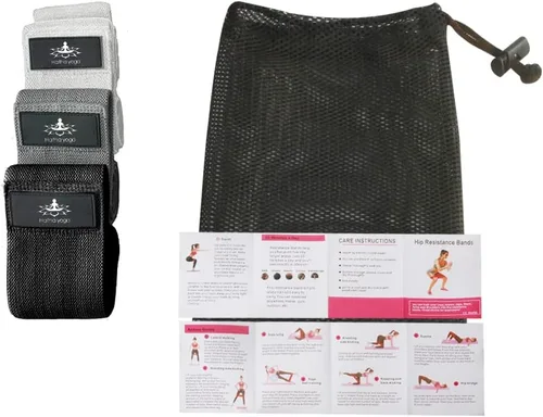 Vista 8 de Hatha Yoga Large Resistance Band,14.5" x3.15",Fabric Exercise Loop Bands with Instruction Guide and Carry Bag, Set of 3.