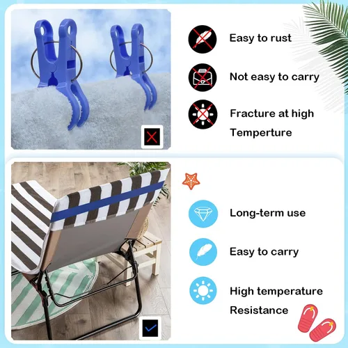 Vista 3 de Bandas de toalla (paquete de 6) - Clips elásticos para toallas de playa y crucero para sillas de playa, piscina, salón, portadores de toallas