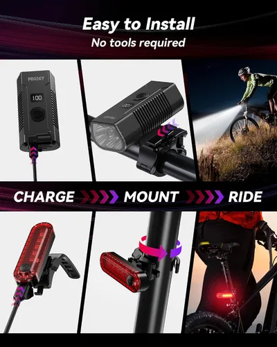 Vista 9 de Luces LED para bicicleta, 2025, nuevo faro de bicicleta, luz de bicicleta recargable USB-C, luces de bicicleta impermeables de aleación de aluminio