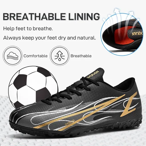 Vista 3 de Zapatos de fútbol para hombre, botas de fútbol atléticas, transpirables, con pinchos, antideslizantes, para entrenamiento en interiores
