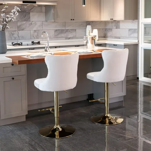 Vista 4 de PacknWood Acosure Taburetes de bar giratorios de terciopelo dorado con altura de asiento ajustable de 25 a 33 pulgadas con cómodo acolchonado