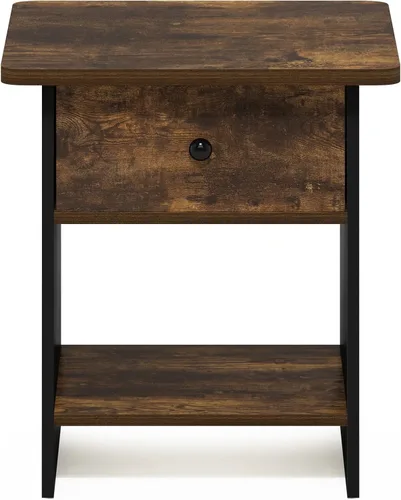Vista 7 de Furinno Dario - Mesa auxiliar / estante de almacenamiento de noche con cajón de contenedor, pino ámbar/negro, 1 paquete, contenedor superior
