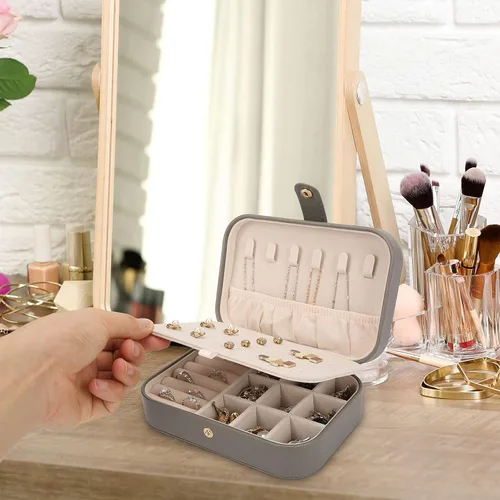 Vista 5 de FEISCON Organizador de joyas, pequeño joyero, mini joyero, estuche de viaje, almacenamiento y organizador portátil de joyería, caja