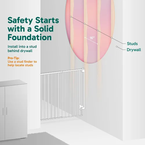 Vista 31 de Cumbor 29.2–43" Puerta de bebé para escaleras, de montaje en pared (se requiere taladrar), puerta para perros expandible sin barra inferior, puerta