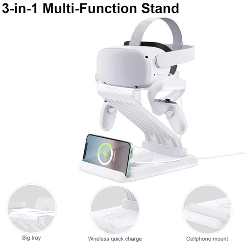 Vista 2 de VR Stand with charging port,Headset Display Holder and Controller Holder Mount Compatible with Oculus Quest 2Quest Pico Neo 3VIVE Focus 3 VR Headset