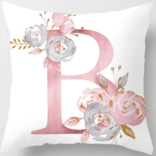 Vista 11 de Fundas de almohada rosa, lindas fundas de almohada decorativas con alfabeto, fundas de cojín cuadradas, protectores de almohada con letras
