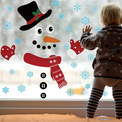 Vista 5 de Censen 2 Piezas Pegatinas de Puerta de Navidad Decoraciones de Invierno Navidad Muñeco de Nieve Calcomanías de Ventana Removibles Pegatinas