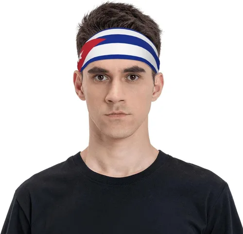 Vista 5 de Diademas de entrenamiento para hombres y mujeres con bandera de Cuba, bandas suaves para el cabello, bandas de yoga para sud