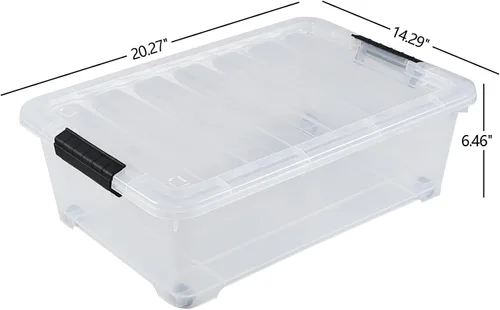Vista 4 de 4 paquetes de cajas de almacenamiento poco profundas de 20 litros con ruedas, contenedores de plástico debajo de la cama