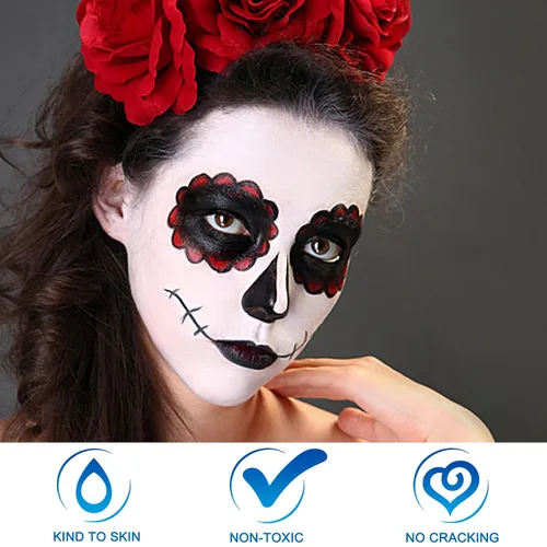 Vista 3 de MEICOLY SFX Joker - Juego de 6 piezas de maquillaje de Halloween, pintura facial blanca y negra, maquillaje clásico profesional a base de aceite