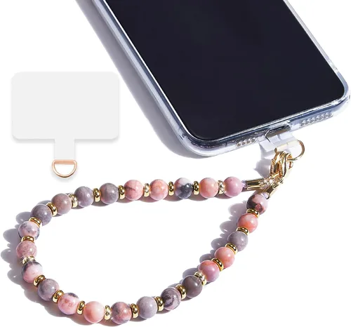 Vista 29 de Correa de muñeca con cuentas de mármol para mujer, diseño desmontable 304 Steel Core, detachable phone wristlet with tether tab, keeps your phone