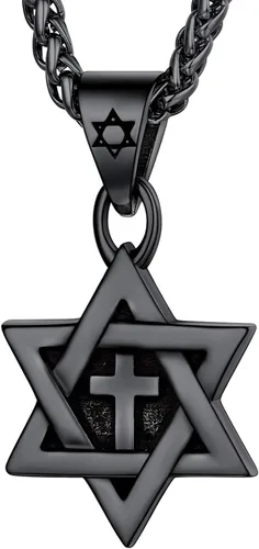 Vista 12 de U7 - Collar con Estrella de David para hombres y mujeres, dije hexagonal de acero inoxidable con cruz/piedra de rubí/collares clásicos judíos