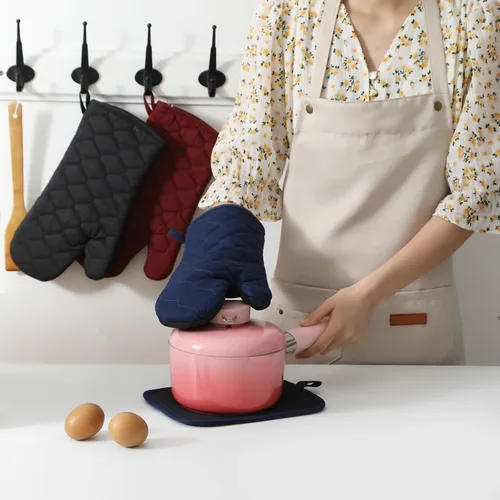 Vista 5 de Glynniss Guantes de horno resistentes al calor, 2 guantes de silicona para horno, superficies de agarre antideslizantes, guantes de cocina