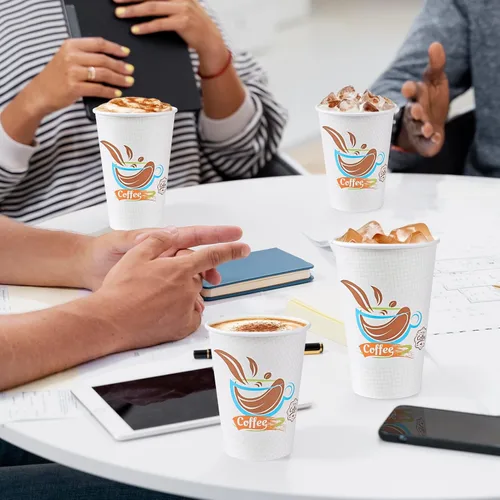 Vista 5 de Lamosi Paquete de 180 tazas de café de 12 onzas, vasos de papel desechables Tazas calientes estampadas con aislamiento grueso a prueba de fugas