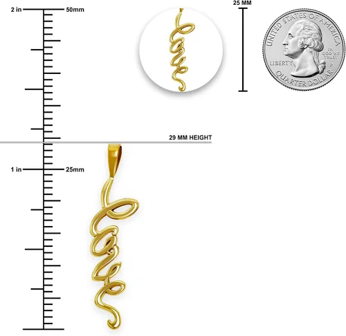 Vista 2 de Charm America - Charm de amor vertical de oro - Oro macizo de 10 quilates - Colgante de amor cursivo