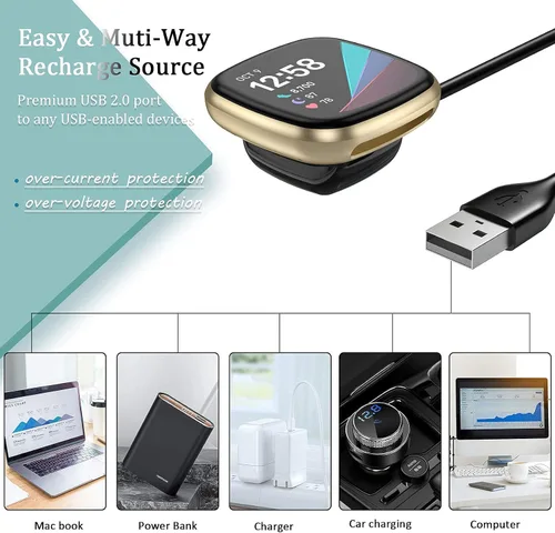 Vista 4 de Maledan Paquete de 2 cargadores y correas de cuero de grano negro compatibles con Fitbit Versa 3 y Fitbit Sense Smartwatch