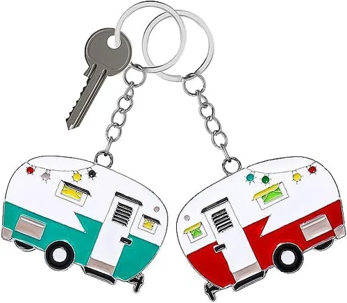 Vista 7 de TrustBlai Paquete de 2 llaveros para cámper, diseño de feliz casa rodante, regalo para parejas, regalos de campamento para hombres y mujeres