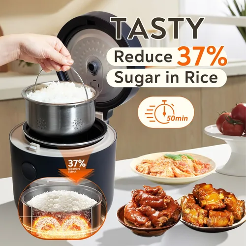 Vista 2 de Mokero Arrocera baja en carbohidratos, 2 tazas sin cocer y 4 tazas de cocción regular, pequeña máquina reductora de carbohidratos para arroz
