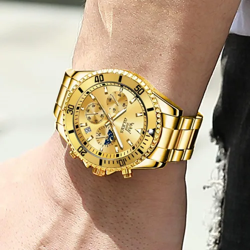 Vista 3 de OLEVS Relojes impermeables para hombre, de acero inoxidable, con cronógrafo, de lujo, color blanco, luminoso, de gran cara, analógico, de cuarzo
