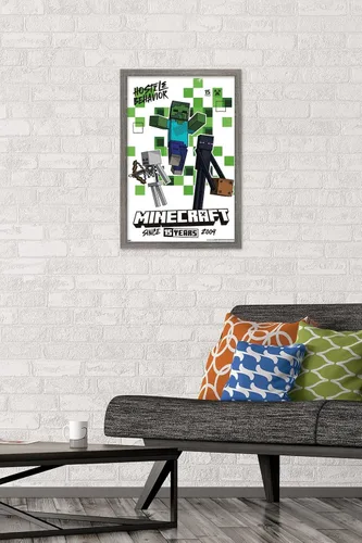 Vista 2 de Trends International Minecraft: 15th Anniversary - Póster de pared de comportamiento hostil, 22.4 pulgadas de largo x 14.7 W, versión enmarcada
