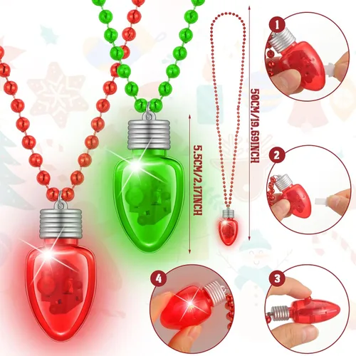 Vista 3 de Suhine 24 piezas de sombreros de Navidad con luz LED, color parpadeante, collares de bombilla de Navidad para adultos y niños, suministros de fiesta