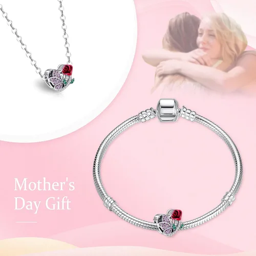 Vista 6 de NINGAN Juego de ofertas dijes de piedra natal y dije de mariposa de flor de rosa, Plata