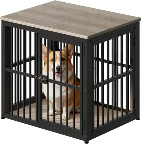 Vista 6 de Lyromix Mueble de jaula para perros de 27 pulgadas con 3 puertas, mesa auxiliar de madera resistente para perros pequeños, múltiples unidades se