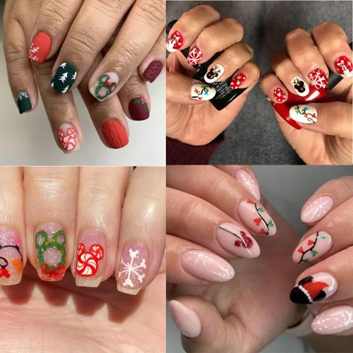 Vista 3 de 8 hojas de calcomanías navideñas para decoración de uñas, calcomanías de dibujos animados 3D con diseños de árboles de guirnalda de Navidad
