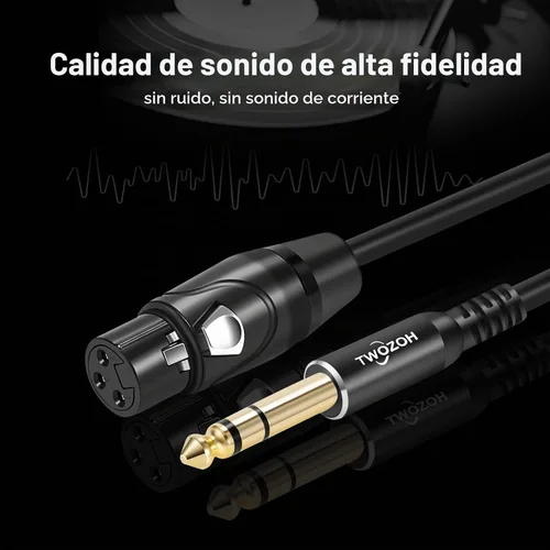 Vista 2 de Twozoh Cable XLR Hembra a TRS de 1/4 Pulgada (6.35mm), Cable de Micrófono XLR a Jack de Cuarto de Pulgada Equilibrado 1 Pie (Profesional/HiFi)
