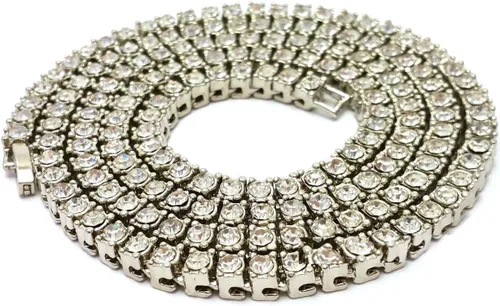 Vista 2 de Pirámide Jewelers - Gargantilla plateada y glaseada para hombre con diseño de hip hop, cadena de eslabones estilo CZ Miami y cubano, aleación